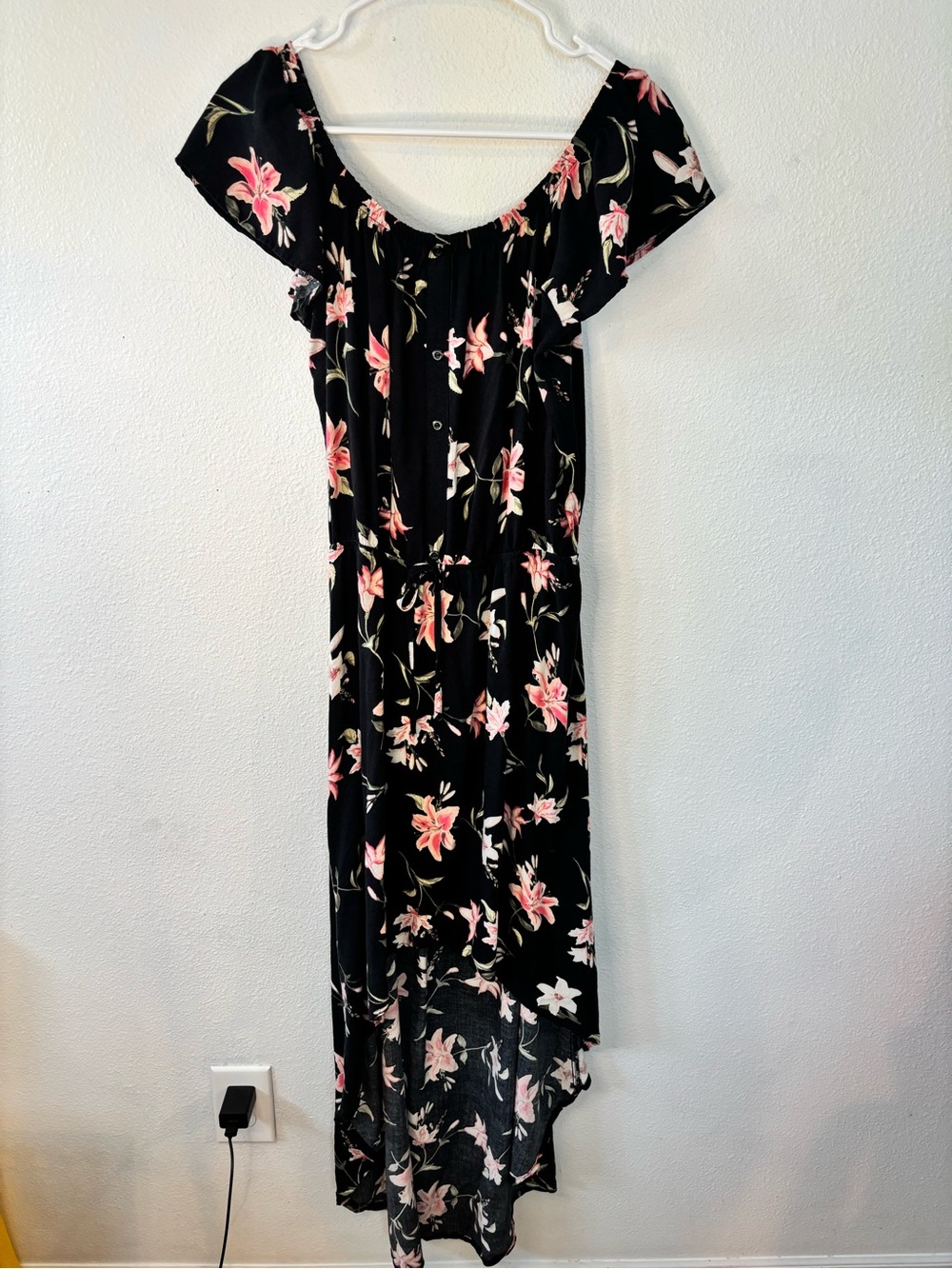Justify Black High-Low Maxi Dress with Pink Floral Print -572sku